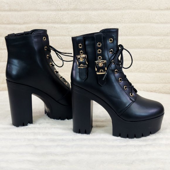 Linda Black Chunky Block Heel Lave Up Ankle | Mercari Linda Black Chunky Block Heel Lave Up Ankle Boots Brand New